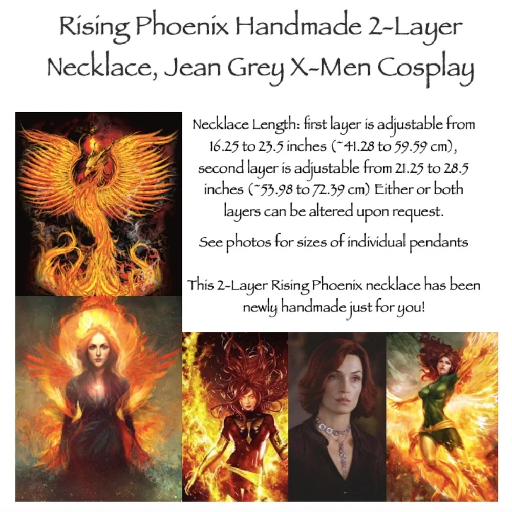 Rising Phoenix Jean Grey Silver Handmade 2-Layer Mythology Necklace Marvel Comic - Picture 15 of 15